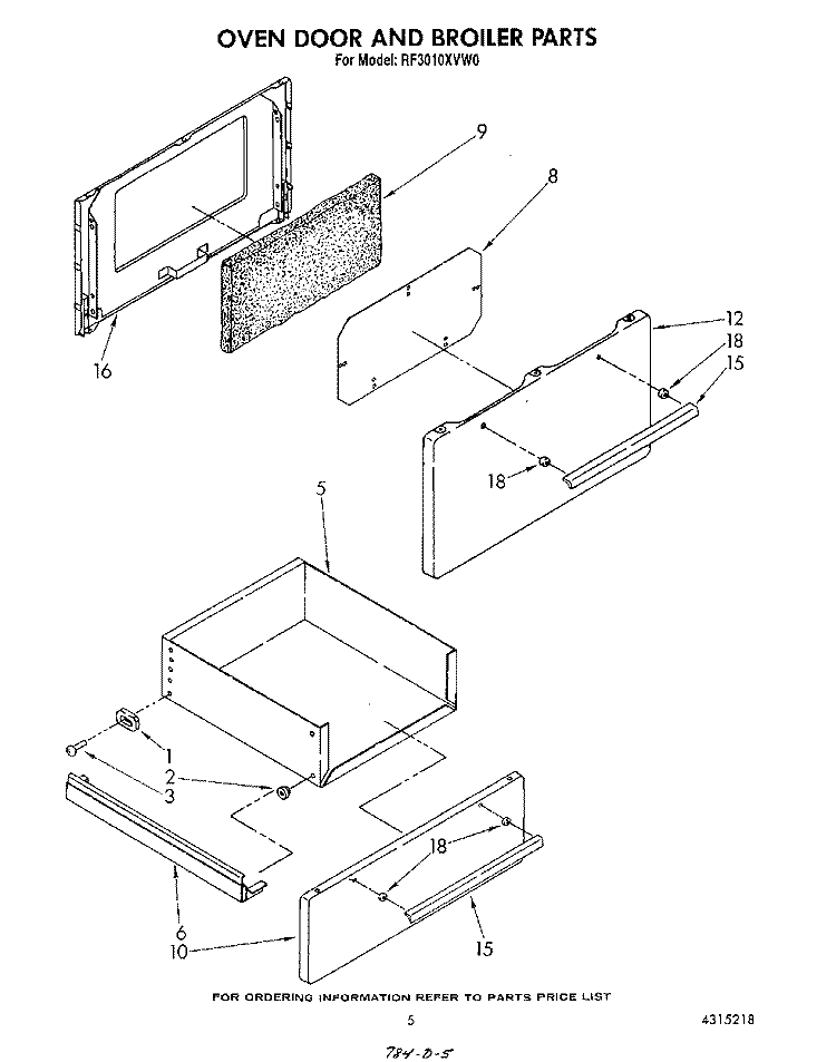 OVEN DOOR AND BROILER Diagram and Parts List for RF3010XVW0  Whirlpool Range