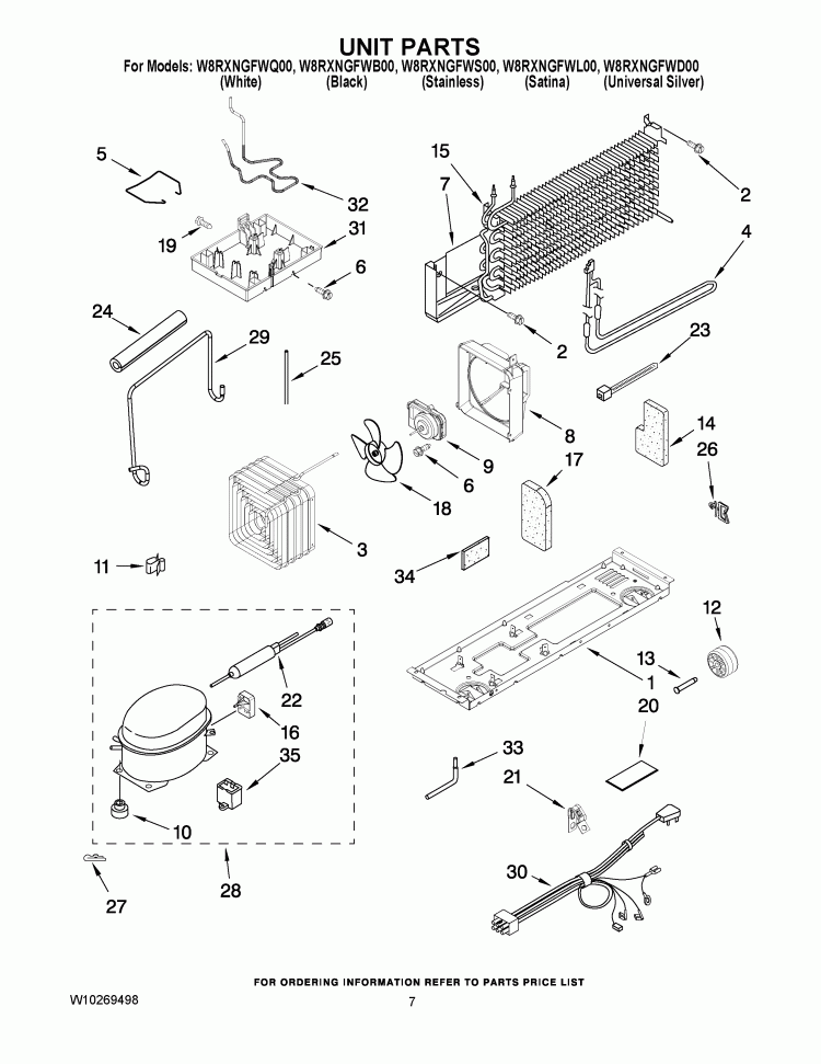 UNIT PARTS Diagram and Parts List for W8RXNGFWL00  Whirlpool Refrigerator