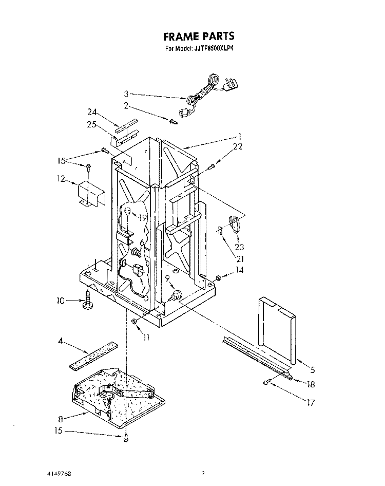 FRAME Diagram and Parts List for JJTF8500XLP4  Whirlpool Trash Compactor