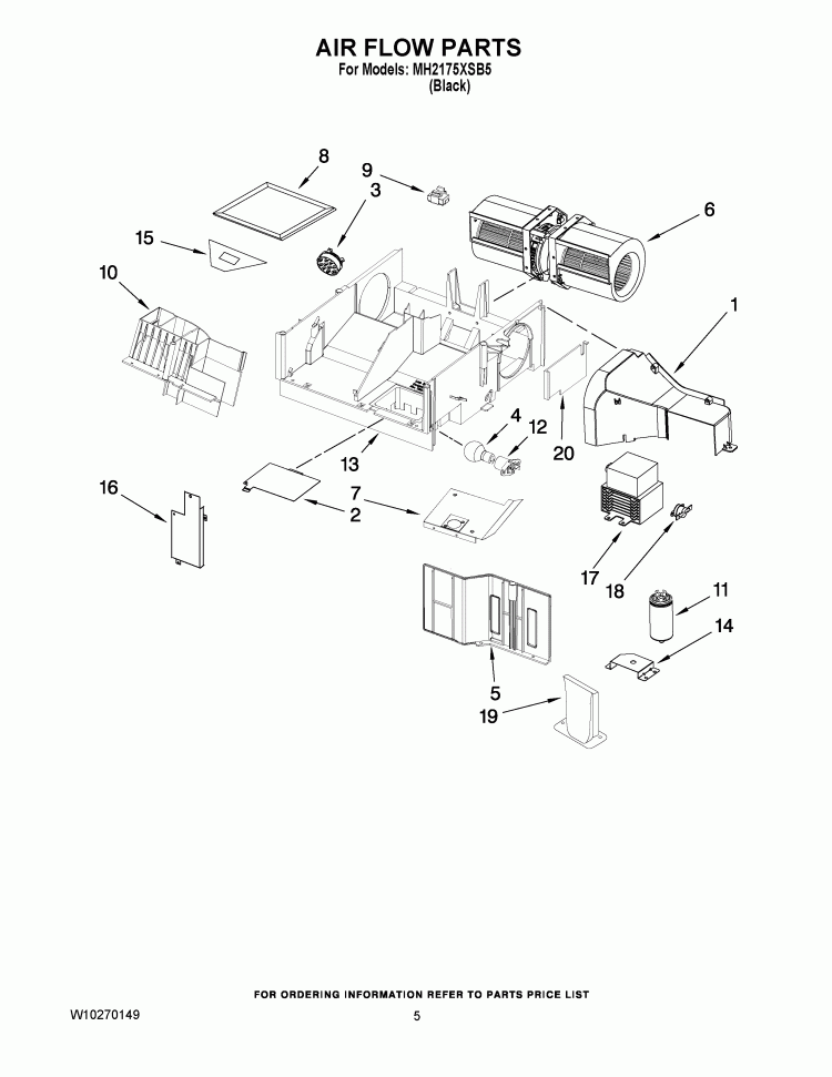 AIR FLOW PARTS Diagram and Parts List for MH2175XSB5  Whirlpool Microwave