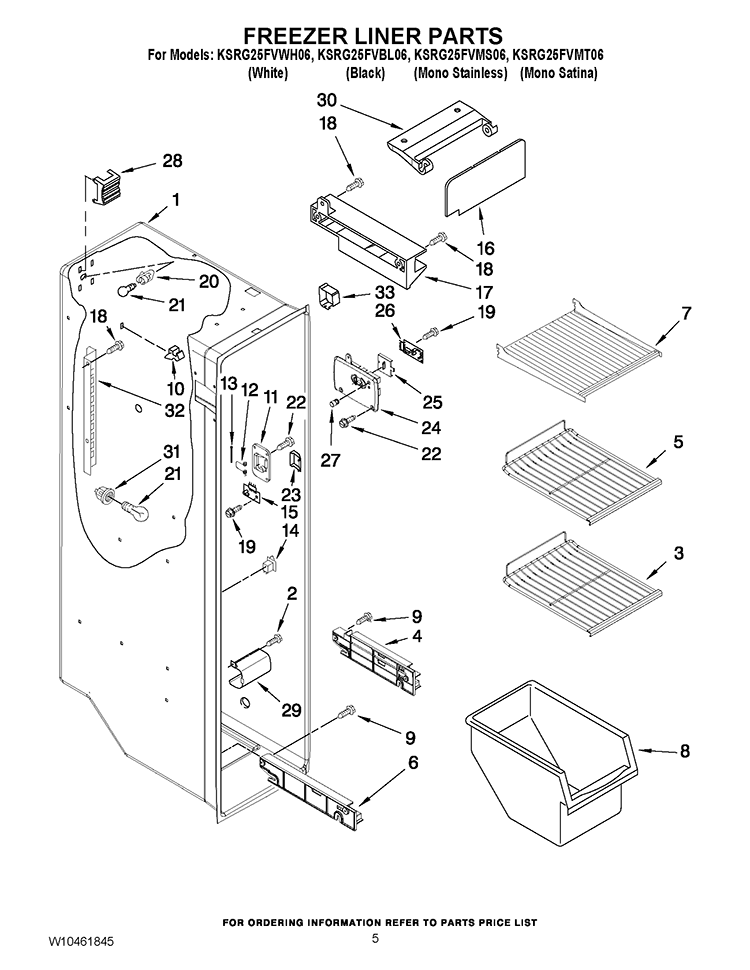 FREEZER LINER PARTS Diagram and Parts List for KSRG25FVWH06  KitchenAid Refrigerator