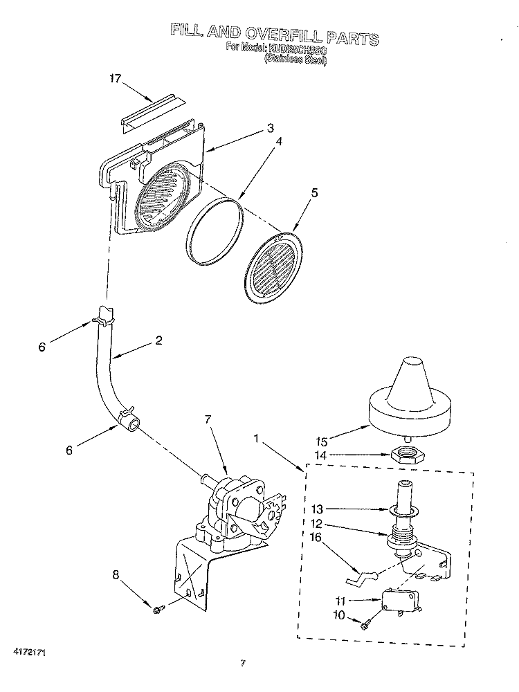 FILL AND OVERFILL Diagram and Parts List for KUDI25CHBS0  KitchenAid Dishwasher