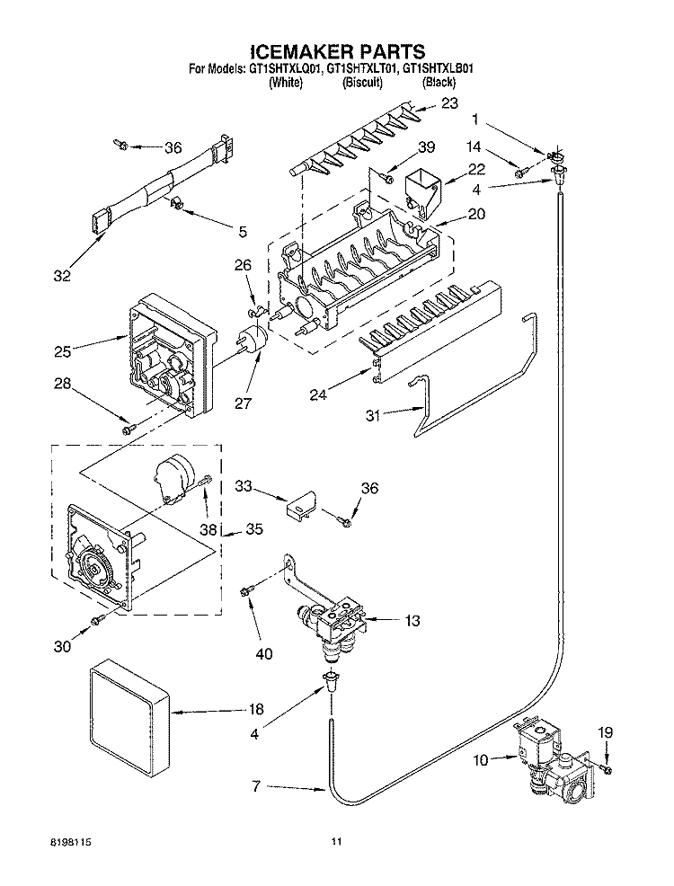 ICE MAKER Diagram and Parts List for GT1SHTXLT01  Whirlpool Refrigerator