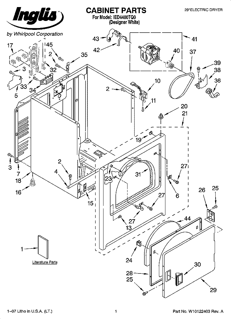 CABINET PARTS Diagram and Parts List for IED4400TQ0  Inglis Dryer