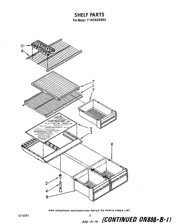 SHELF Diagram and Parts List for TT16CKXWW01  Whirlpool Refrigerator