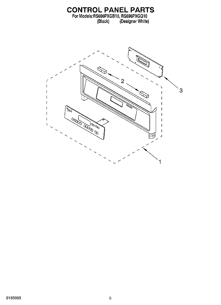 CONTROL PANEL Diagram and Parts List for RS696PXGB10  Whirlpool Range