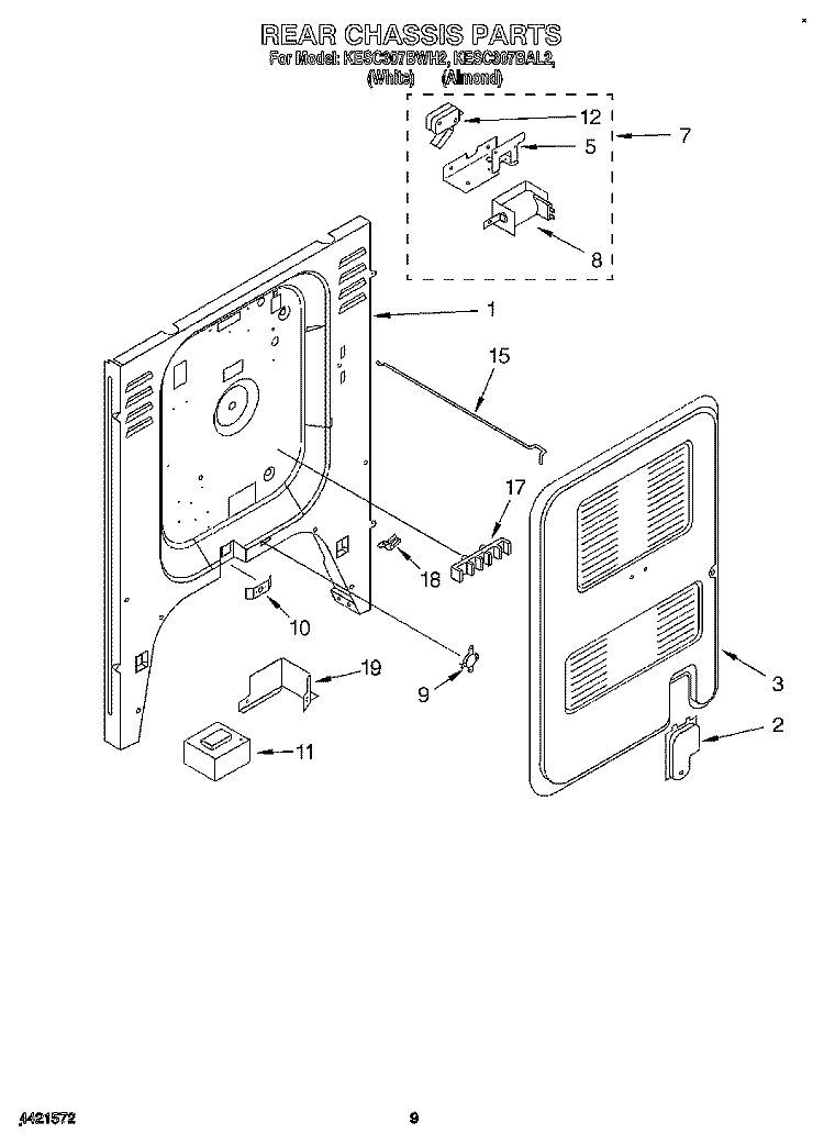 REAR CHASSIS, OPTIONAL Diagram and Parts List for KESC307BAL2  KitchenAid Range