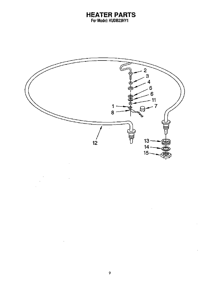 HEATER Diagram and Parts List for KUDB23HY1  KitchenAid Dishwasher