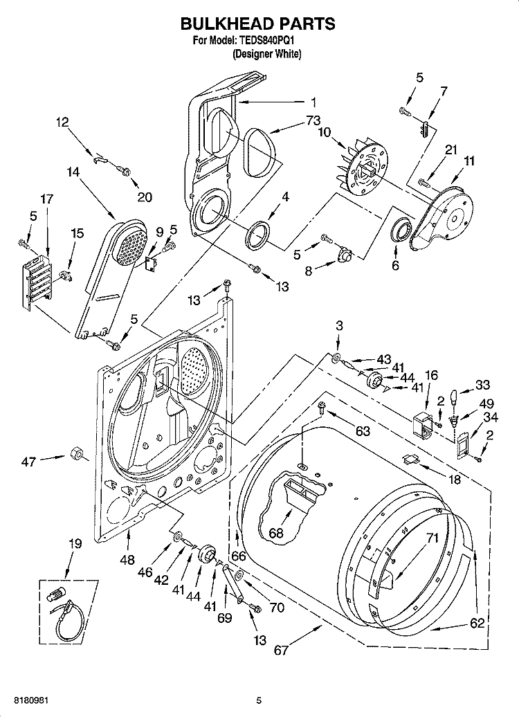 BULKHEAD PARTS, OPTIONAL PARTS (NOT INCLUDED) Diagram and Parts List for TEDS840PQ1  Estate Dryer