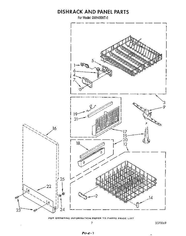 DISHRACK AND PANEL Diagram and Parts List for DU9450XT0  Whirlpool Dishwasher