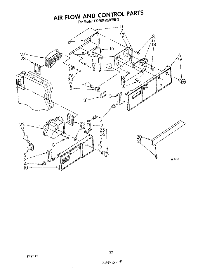 AIRFLOW AND CONTROL Diagram and Parts List for ED26MMXRWR2  Whirlpool Refrigerator