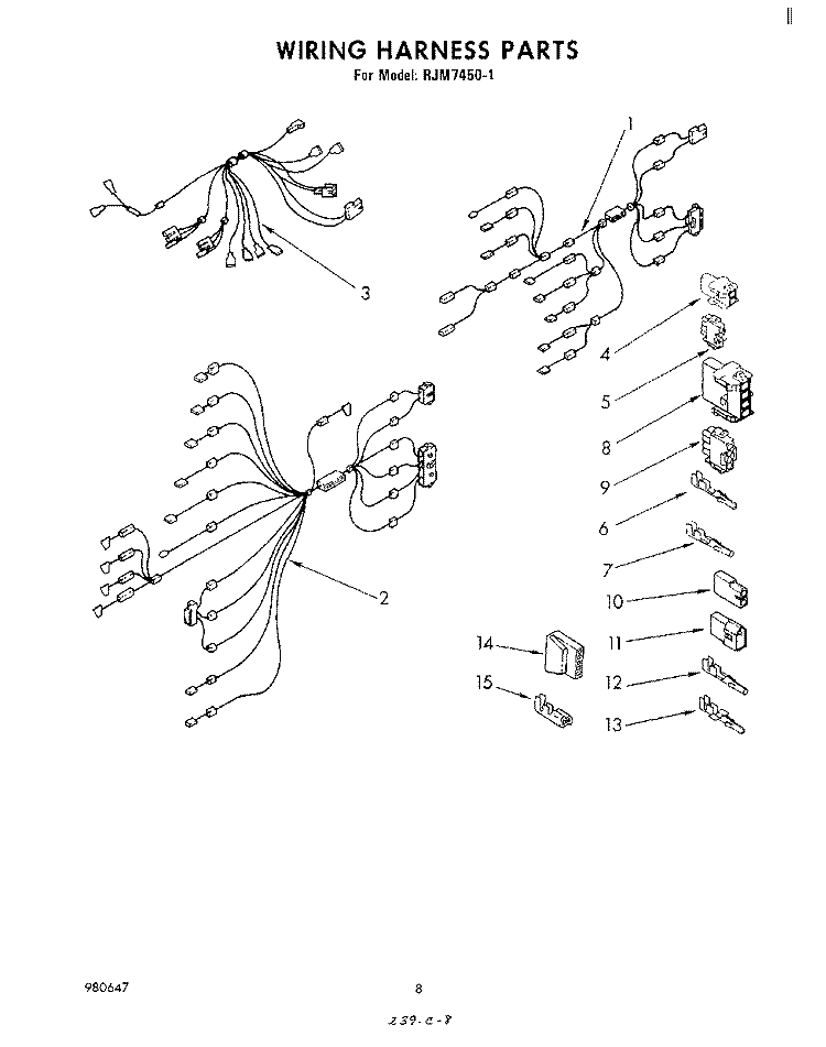 WIRING HARNESS Diagram and Parts List for RJM74501  Whirlpool Microwave