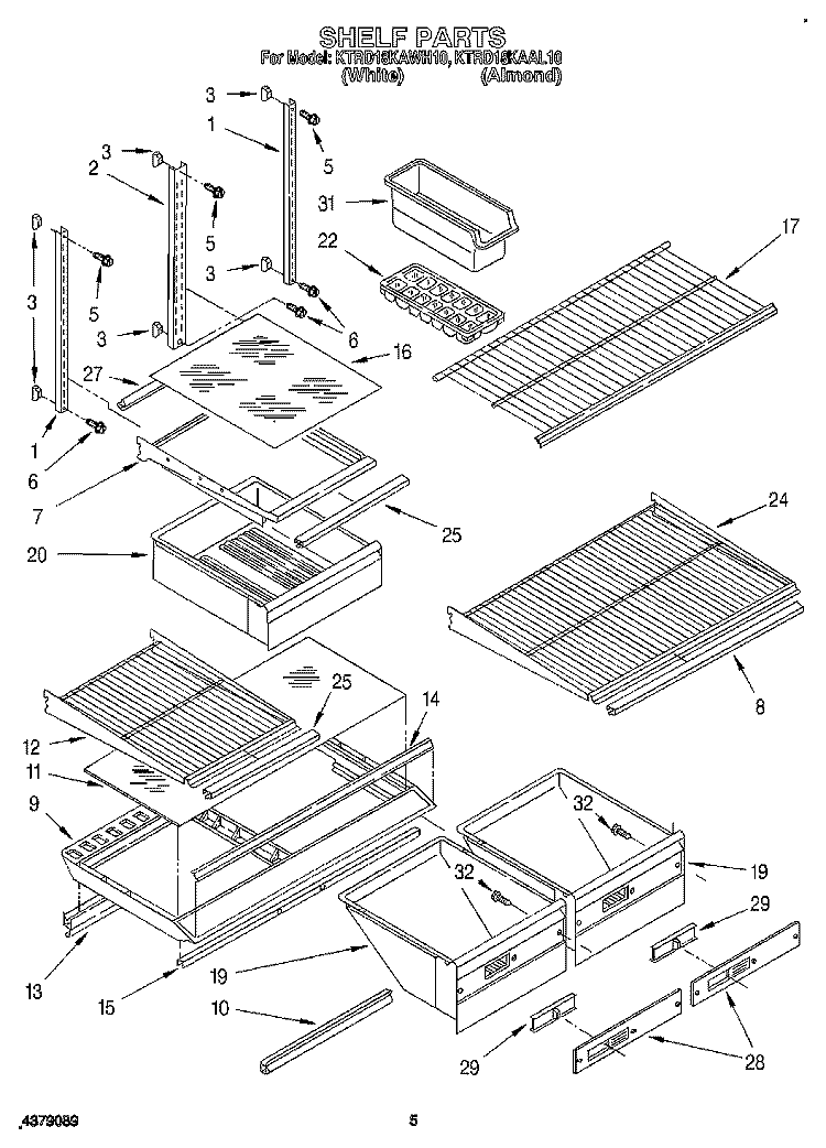 SHELF, LIT/OPTIONAL Diagram and Parts List for KTRD18KAWH10  Whirlpool Refrigerator