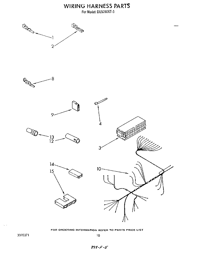 WIRING HARNESS Diagram and Parts List for DU9200XT3  Whirlpool Dishwasher