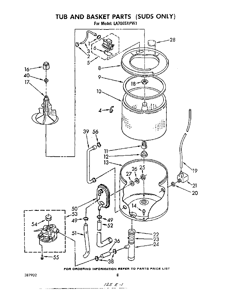 TUB AND BASKET (SUDS ONLY) Diagram and Parts List for LA7005XPW1  Whirlpool Washer