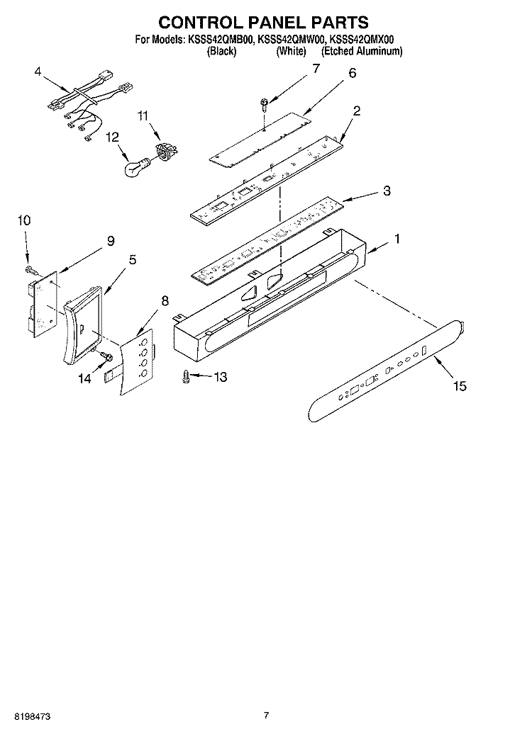 CONTROL PANEL PARTS Diagram and Parts List for KSSS42QMB00  KitchenAid Refrigerator
