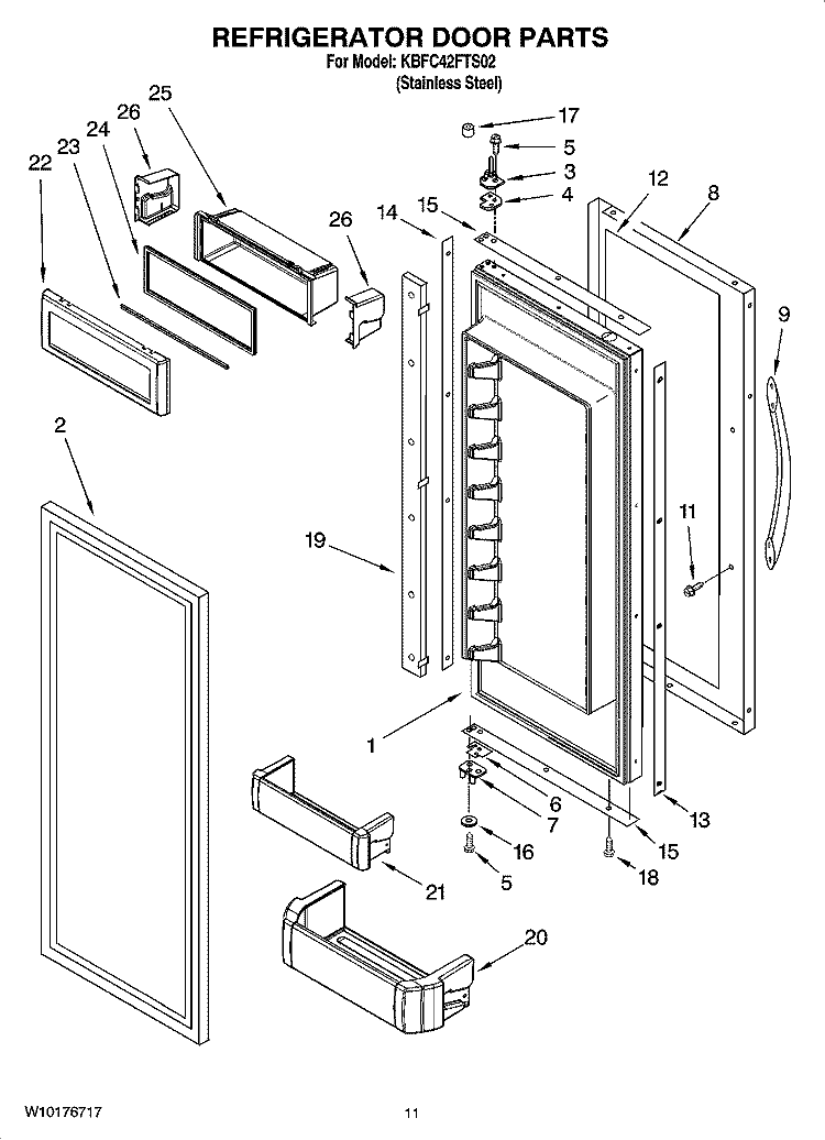 REFRIGERATOR DOOR PARTS Diagram and Parts List for KBFC42FTS02  KitchenAid Refrigerator