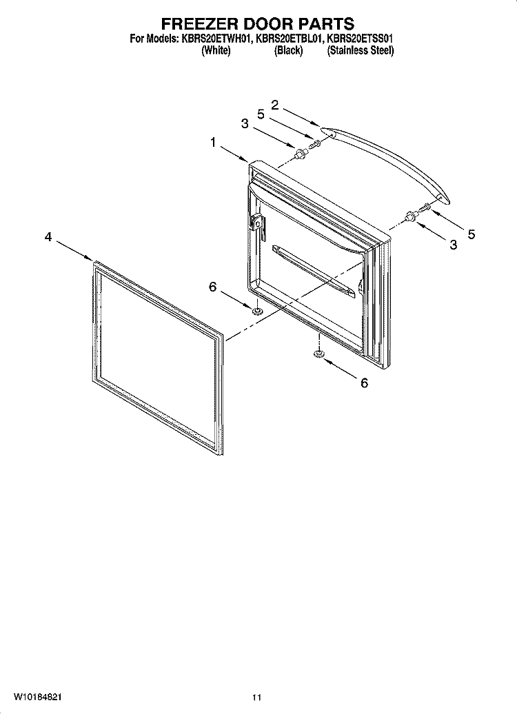 FREEZER DOOR PARTS Diagram and Parts List for KBRS20ETWH01  KitchenAid Refrigerator