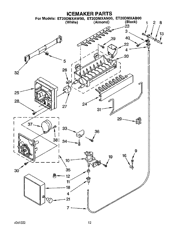 ICE MAKER Diagram and Parts List for ET20DMXAN00  Whirlpool Refrigerator