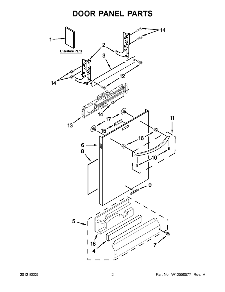DOOR PANEL PARTS Diagram and Parts List for KUDE50FBSS0  KitchenAid Dishwasher