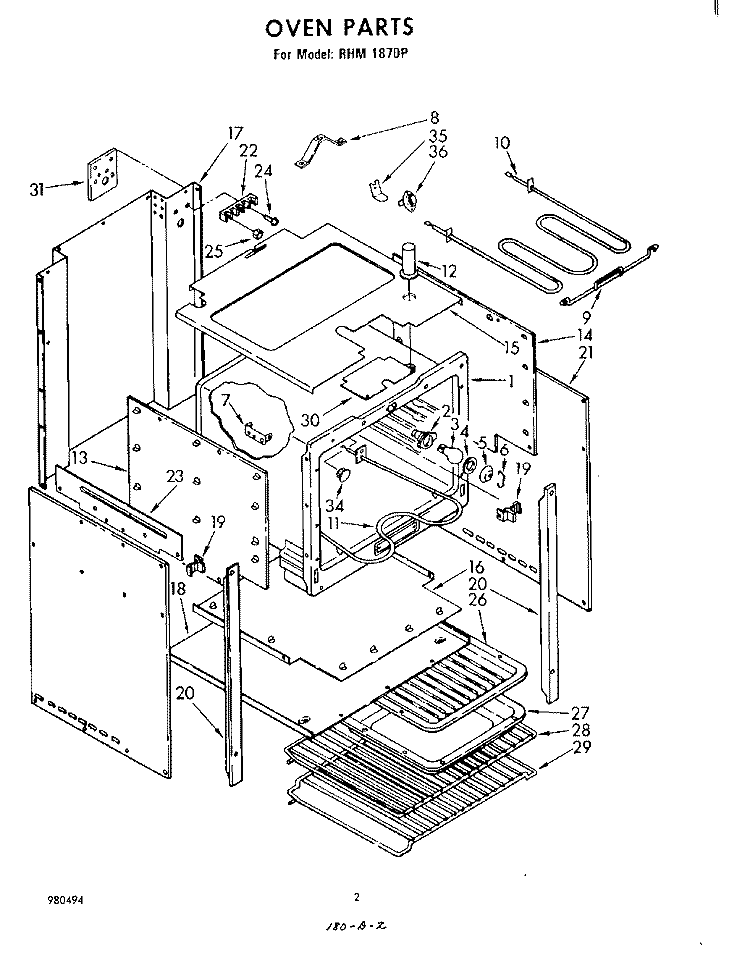 OVEN Diagram and Parts List for RHM1870P  Whirlpool Microwave Oven Combo