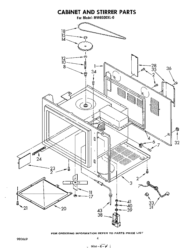 CABINET AND STIRRER Diagram and Parts List for MW8600XL0  Whirlpool Microwave