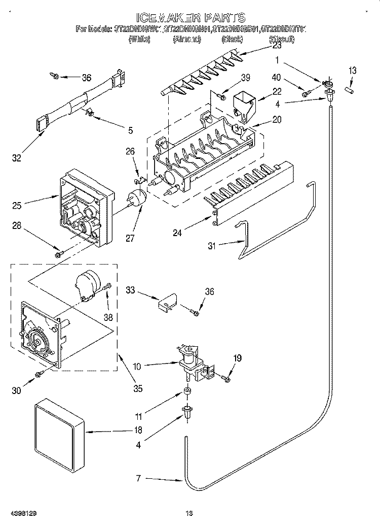 ICEMAKER Diagram and Parts List for GT22DMXGB01  Whirlpool Refrigerator