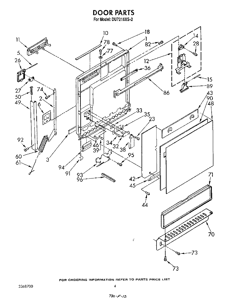 DOOR Diagram and Parts List for DU7216XS2  Whirlpool Dishwasher