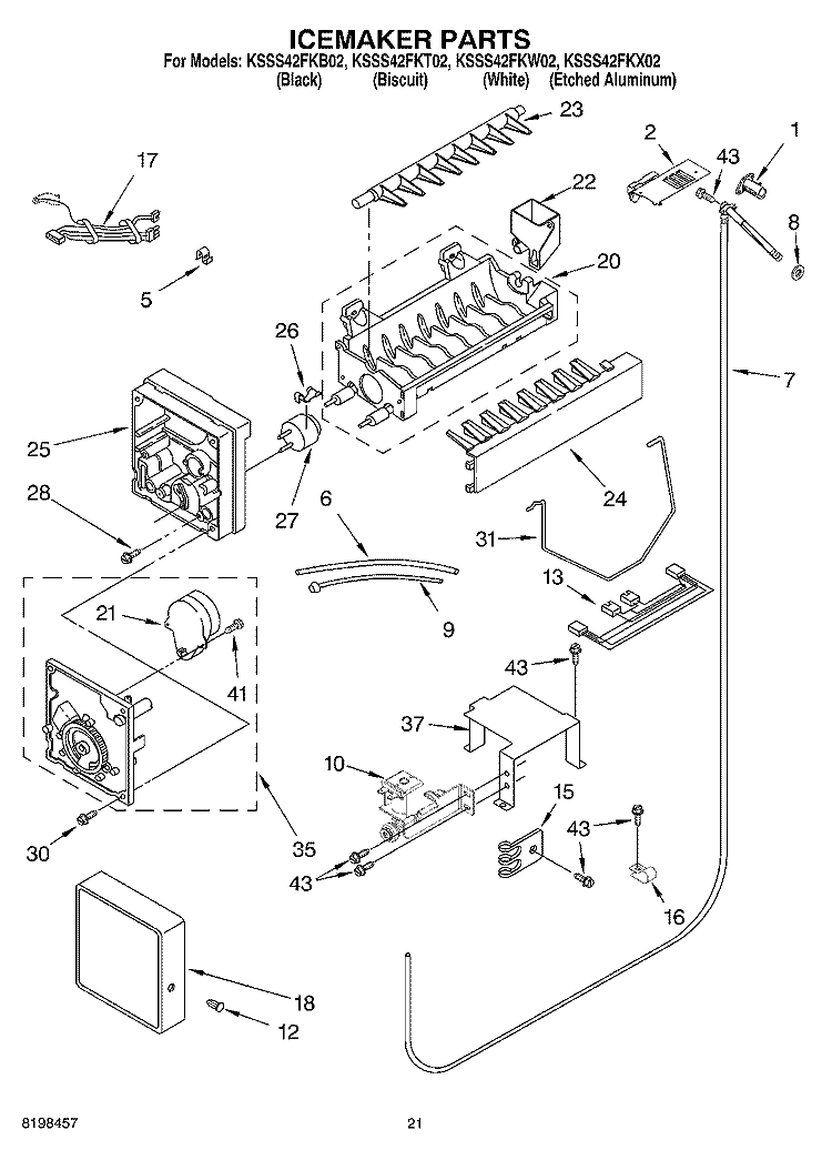 ICEMAKER PARTS Diagram and Parts List for KSSS42FKX02  KitchenAid Refrigerator