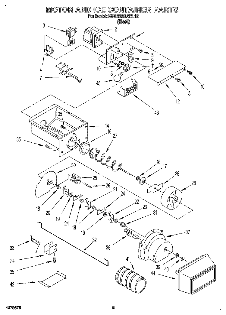 MOTOR AND ICE CONTAINER Diagram and Parts List for KSRB22QABL12  KitchenAid Refrigerator
