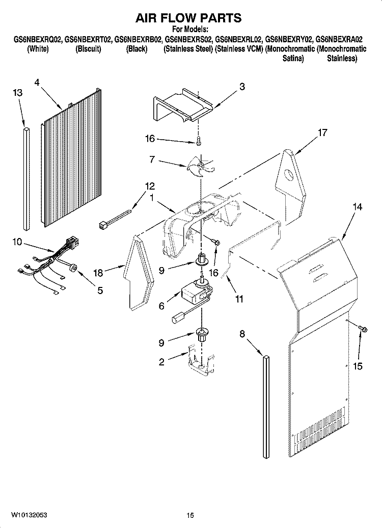 AIR FLOW PARTS Diagram and Parts List for GS6NBEXRA02  Whirlpool Refrigerator