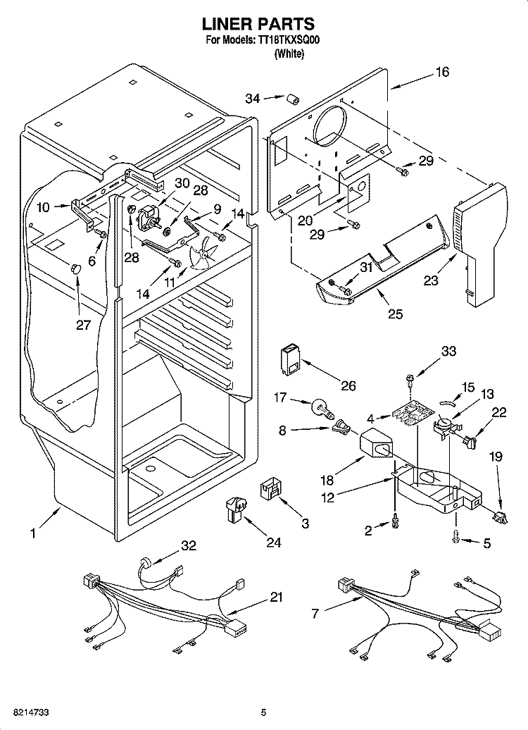LINER PARTS Diagram and Parts List for TT18TKXSQ00  Estate Refrigerator