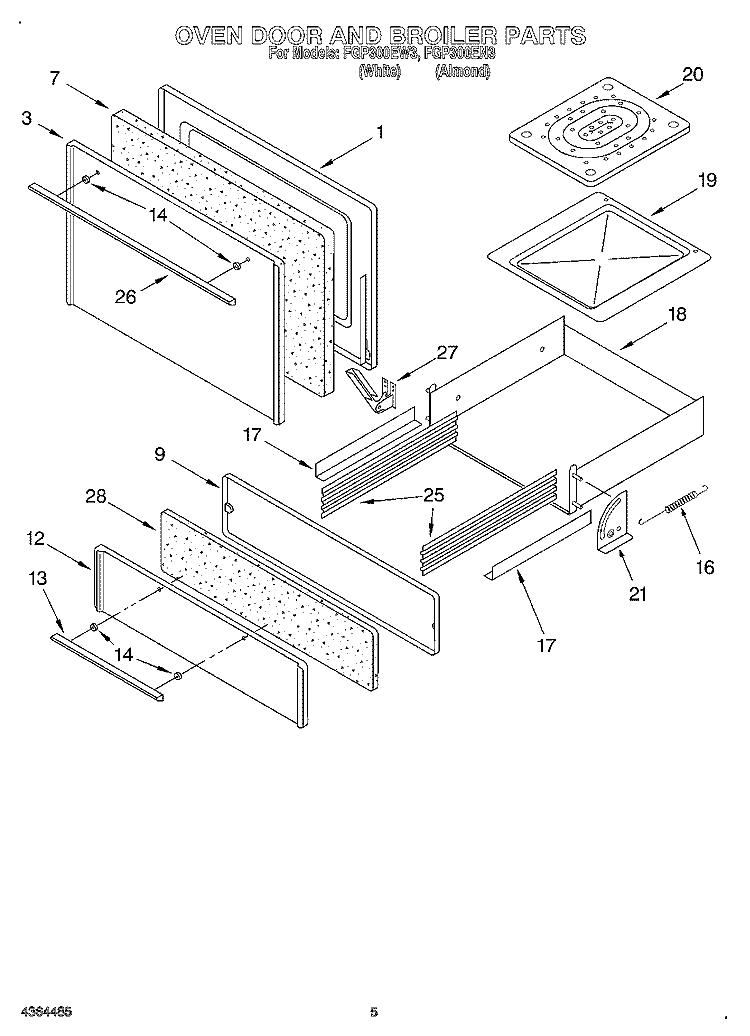 OVEN DOOR AND BROILER Diagram and Parts List for FGP300EW3  Roper Range