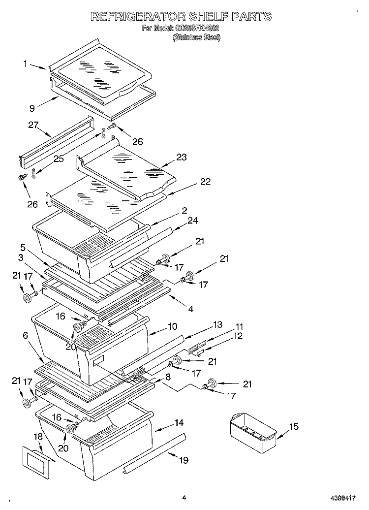 REFRIGERATOR SHELF Diagram and Parts List for GD25SFXHS02  Whirlpool Refrigerator