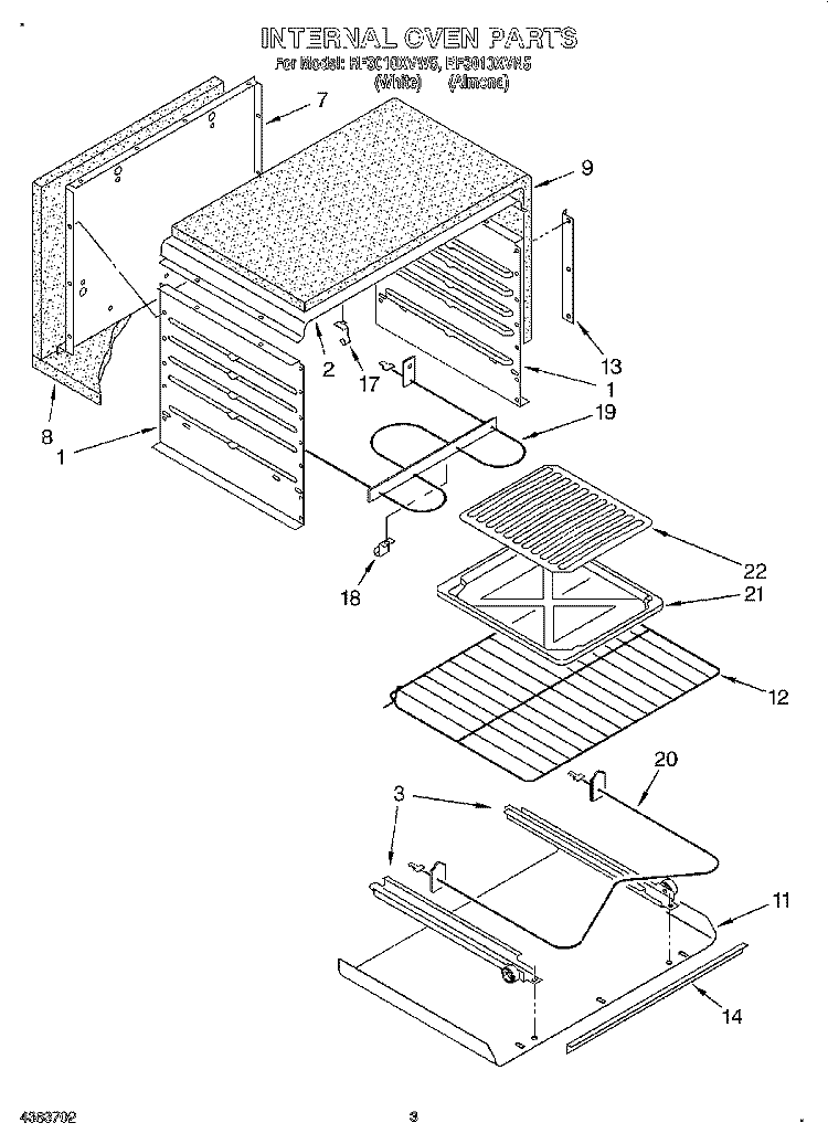 INTERNAL OVEN Diagram and Parts List for RF3010XVW5  Whirlpool Range
