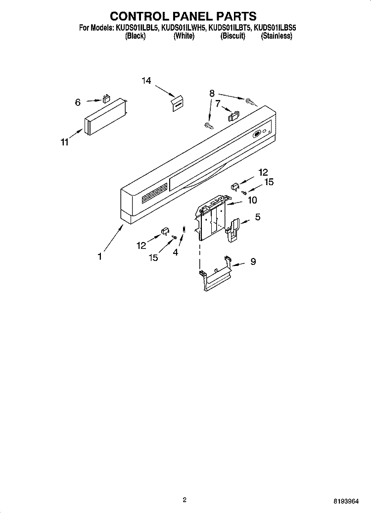 CONTROL PANEL PARTS Diagram and Parts List for KUDS01ILBT5  KitchenAid Dishwasher