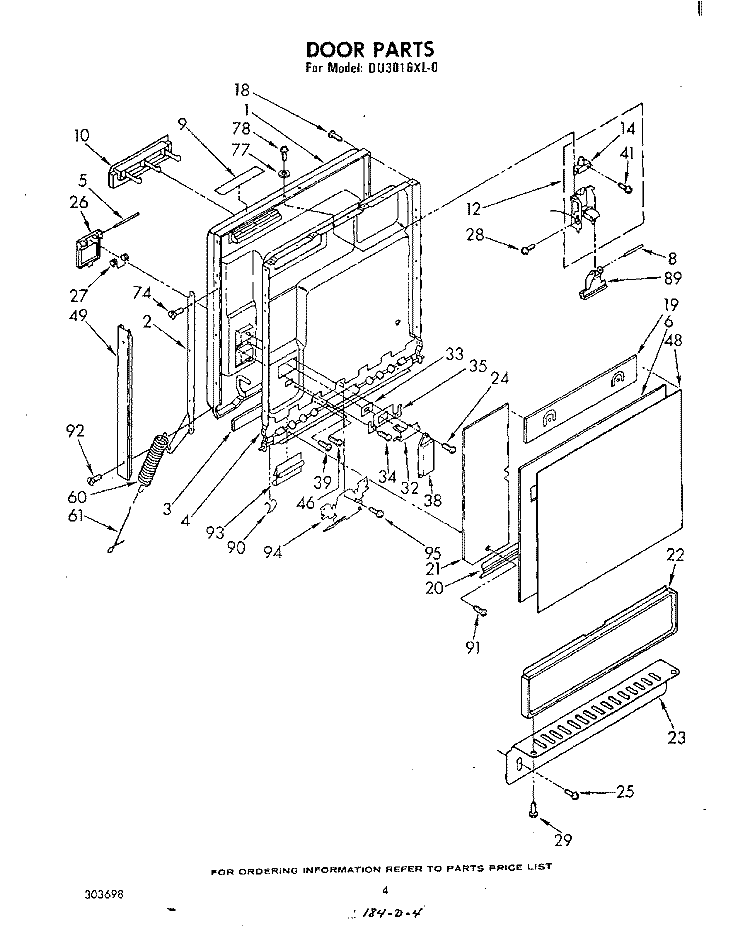 DOOR Diagram and Parts List for DU3016XL0  Whirlpool Dishwasher