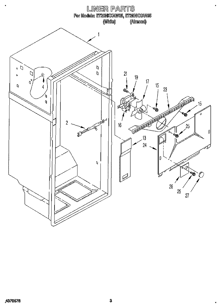 LINER Diagram and Parts List for ET20NKXAW05  Whirlpool Refrigerator