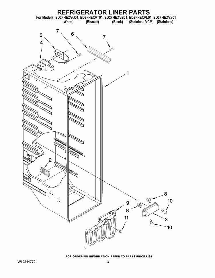 REFRIGERATOR LINER PARTS Diagram and Parts List for ED2FHEXVB01  Whirlpool Refrigerator