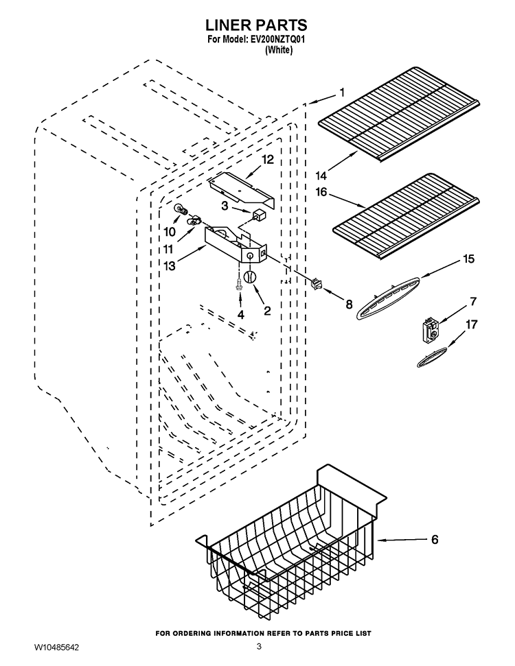 LINER PARTS Diagram and Parts List for EV200NZTQ01  Whirlpool Freezer