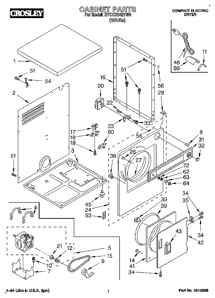 SECTION Diagram and Parts List for BYCCD3421W0  Whirlpool Dryer