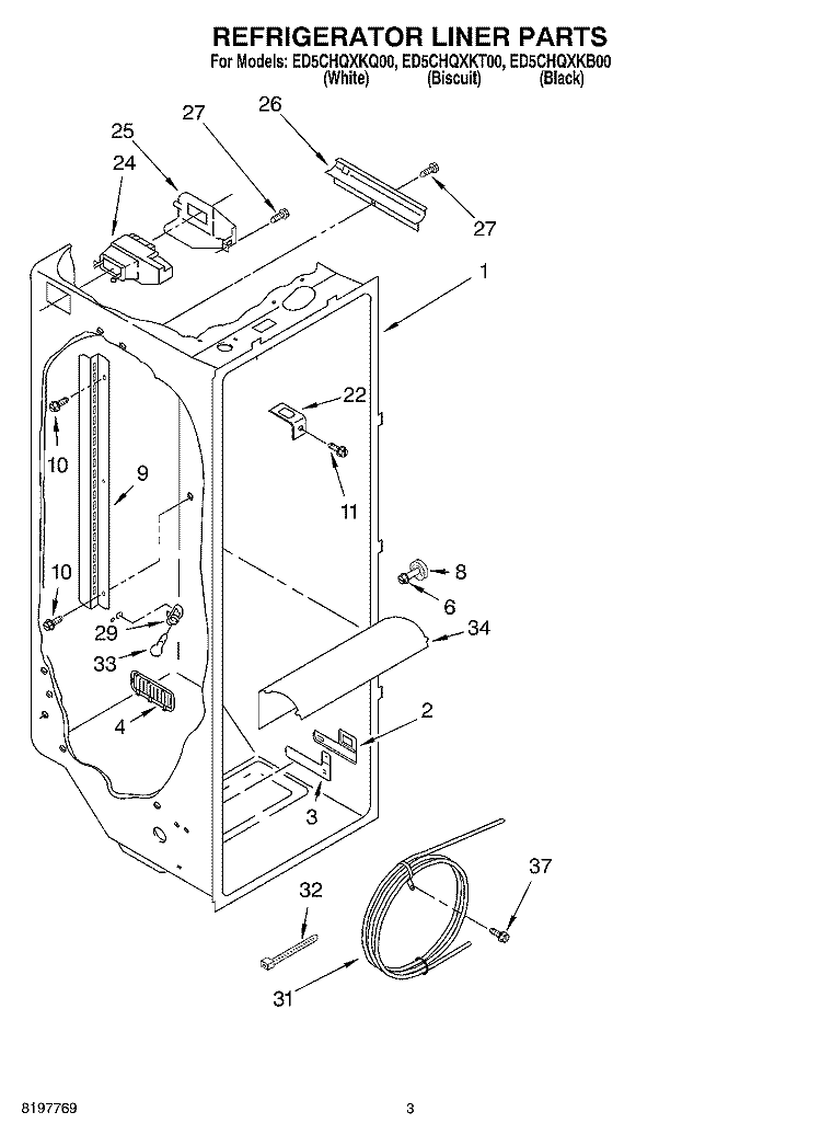 REFRIGERATOR LINER Diagram and Parts List for ED5CHQXKB00  Whirlpool Refrigerator