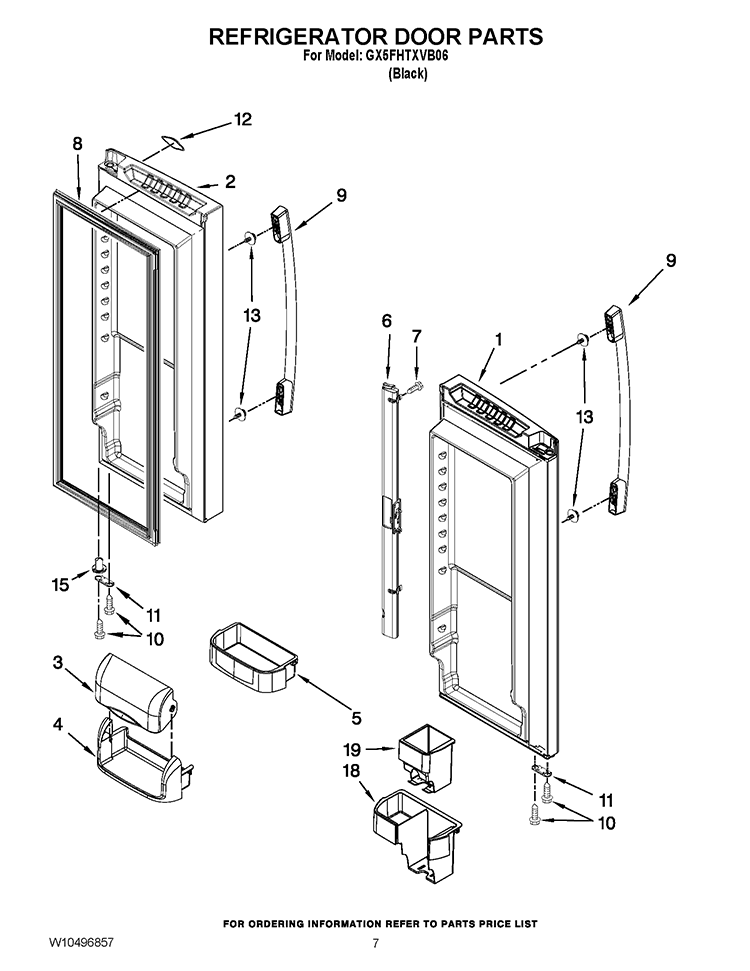 REFRIGERATOR DOOR PARTS Diagram and Parts List for GX5FHTXVB06  Whirlpool Refrigerator