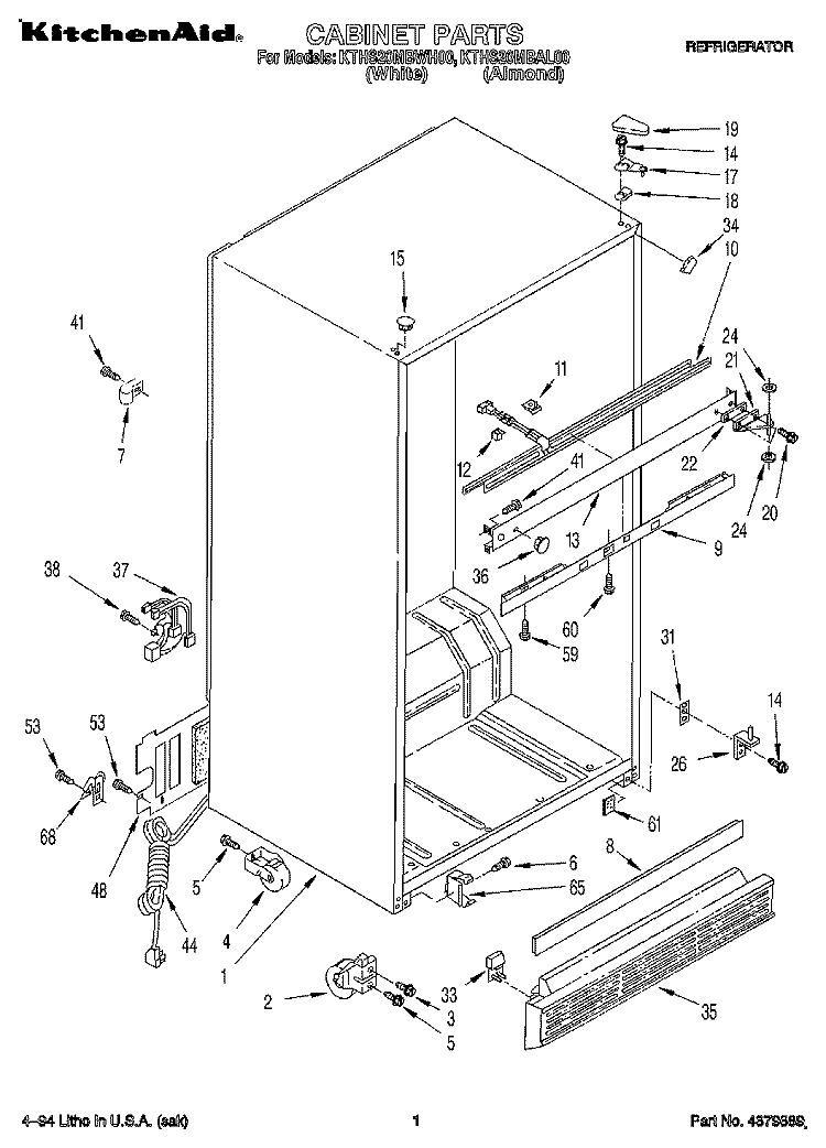 CABINET Diagram and Parts List for KTHS20MBAL00  KitchenAid Refrigerator