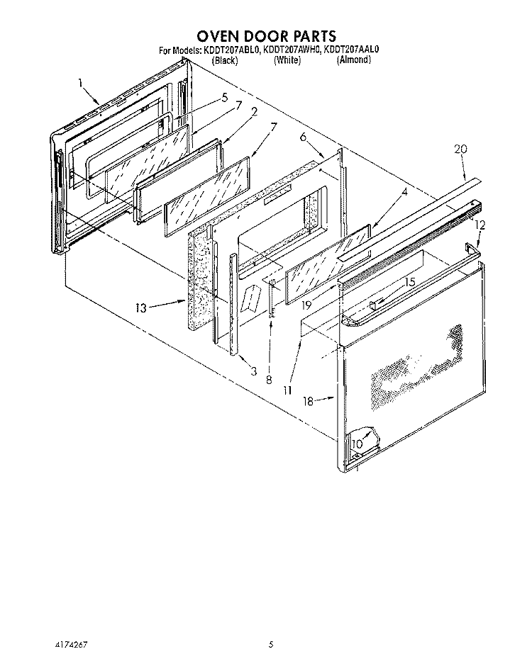 OVEN DOOR Diagram and Parts List for KDDT207AAL0  KitchenAid Range