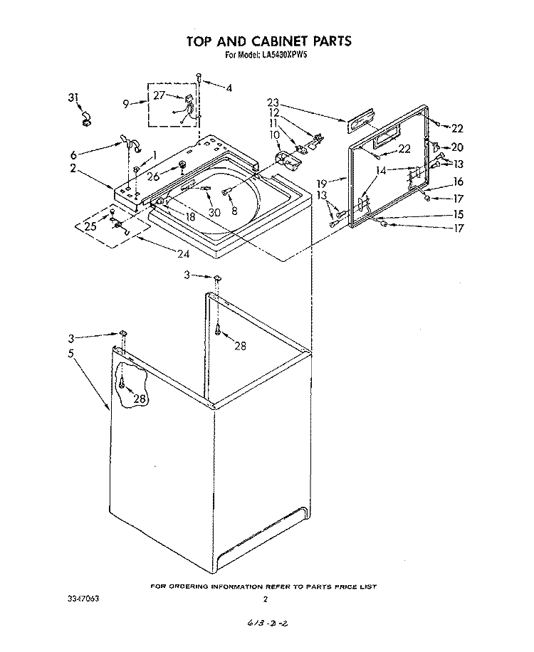 TOP AND CABINET , LITERATURE AND OPTIONAL Diagram and Parts List for LA5430XPW5  Whirlpool Washer