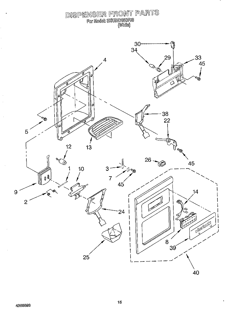 DISPENSER FRONT Diagram and Parts List for 3XKGN7050F03  Whirlpool Refrigerator