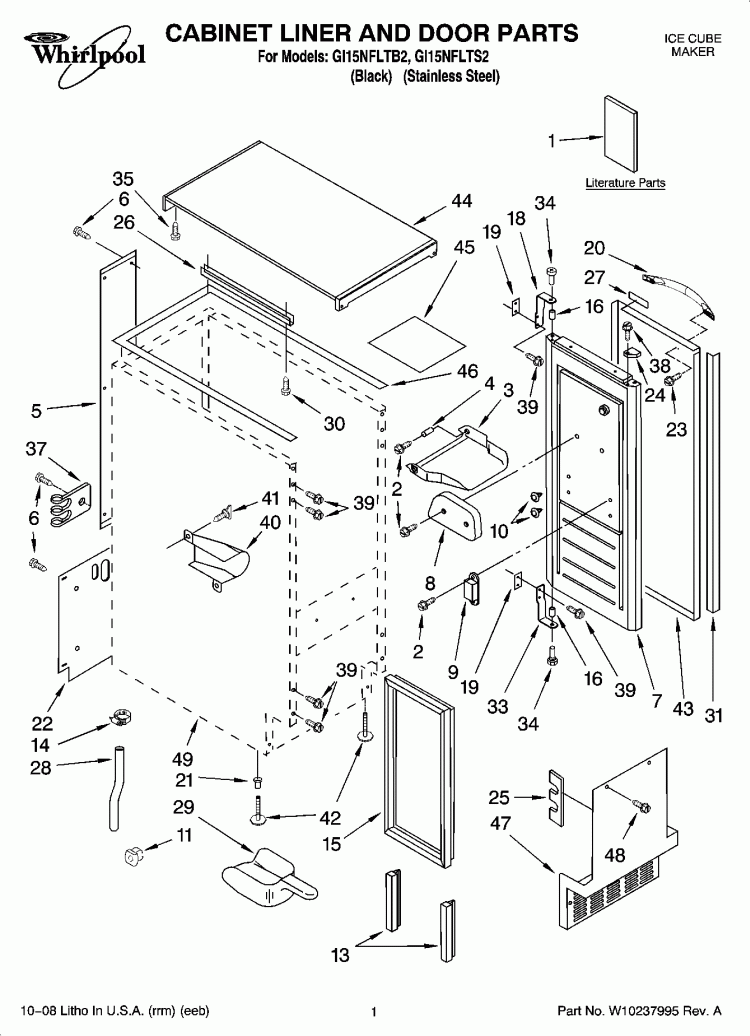 CABINET LINER AND DOOR PARTS Diagram and Parts List for GI15NFLTB2  Whirlpool Ice Maker