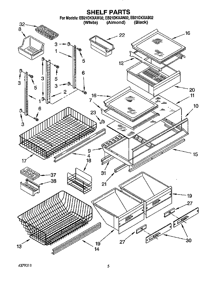 SHELF, LIT/OPTIONAL Diagram and Parts List for EB21DKXAW02  Whirlpool Refrigerator