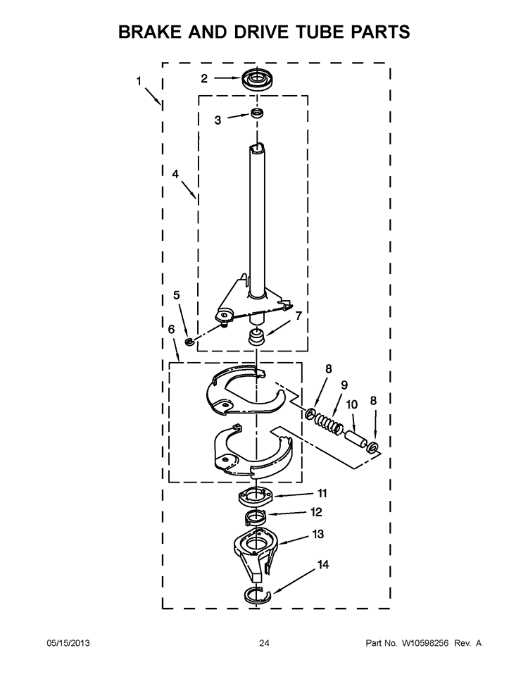 BRAKE AND DRIVE TUBE PARTS Diagram and Parts List for WGT3300XQ2  Whirlpool Washer Dryer Combo
